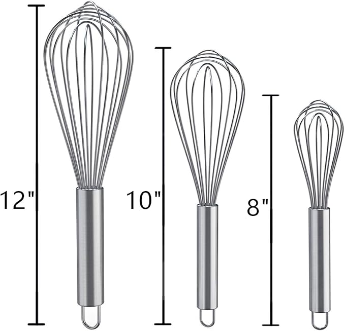 Whisks for Cooking, 3 Pack Stainless Steel Whisk for Blending, Whisking, Beating and Stirring, Enhanced Version Balloon Wire Whisk Set, 8"+10"+12" - Image 7