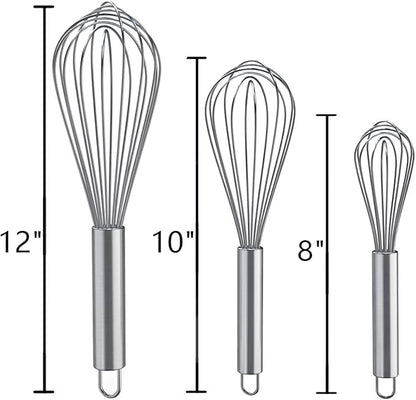 Whisks for Cooking, 3 Pack Stainless Steel Whisk for Blending, Whisking, Beating and Stirring, Enhanced Version Balloon Wire Whisk Set, 8"+10"+12" - Image 7