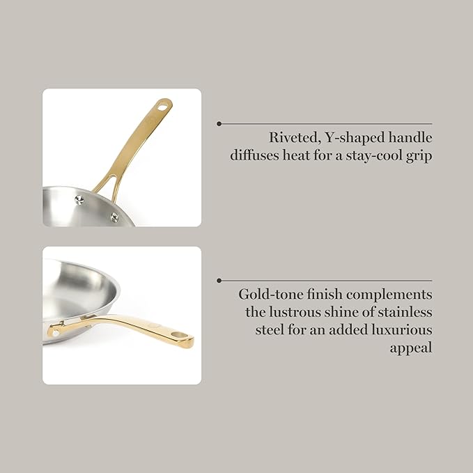 Martha Stewart Castelle 12-Inch Stainless Steel Frying Pan with Gold-Tone Handle – Tri-Ply Encapsulated Bottom, Oven Safe & Induction Safe Skillet for Searing and Sautéing - Image 5