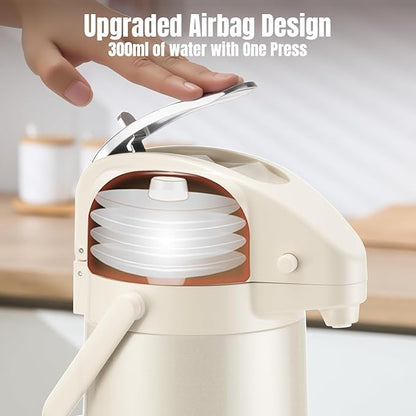PARACITY Upgraded Airpot Coffee Carafe with Double Pump, Stainless Steel Drink Dispenser for Hot/Cold Beverage with Lazy Susan Base, Coffee Termos Para Cafe for Hot Cocoa for Parties