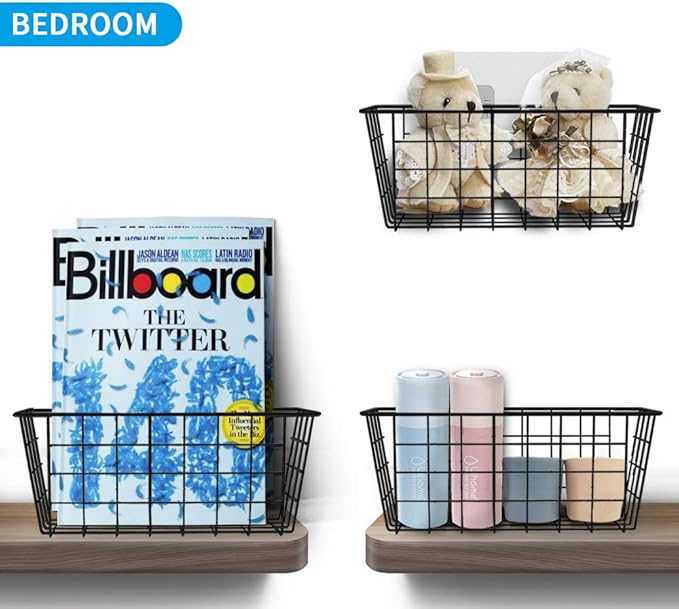 MaraFansie Hanging Kitchen Baskets Wire Storage Basket Over the Cabinet Door Organizer, No Drilling Adhesive Basket for Cabinet Pantry Organization and Kitchen, Bathroom, Storage, 2 Pack, Black - Image 8