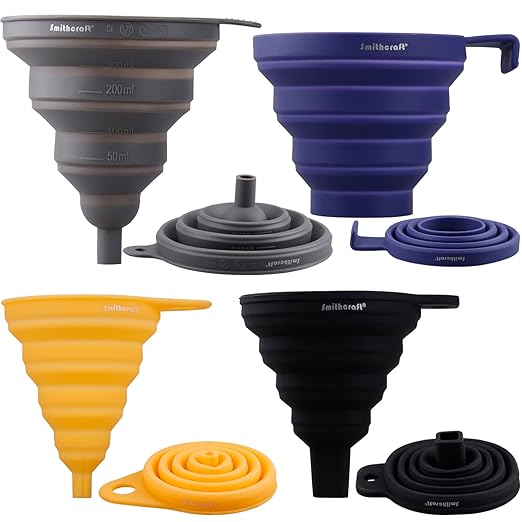 Funnel Set 4, Silicone Funnels for Kitchen, Collapsible Funnels for Water Bottle, Liquid Transfer Folding Camping Funnel with Narrow and Wide Mouth