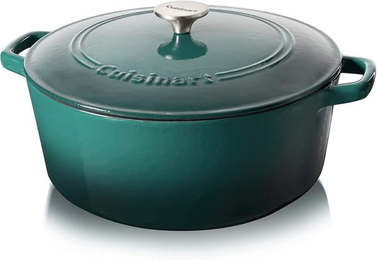 Cuisinart Chef's Classic Enameled Cast Iron Round Covered Casserole (Teal Gradient, 7- Quart) by Cuisinart