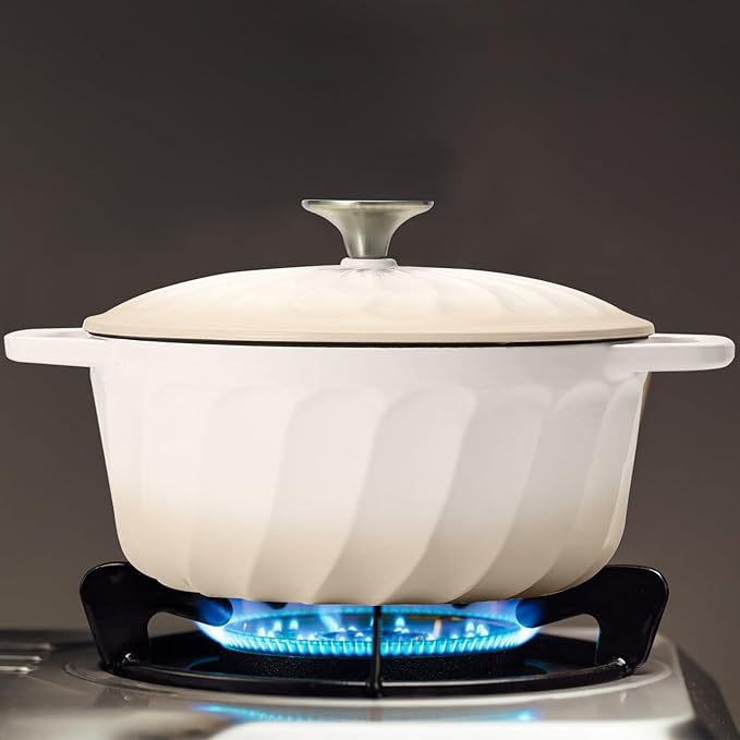 6 QT Enameled Cast Iron Dutch Oven with Lid, Non-Seasoning Enamel Coated Pot, 500°F Oven Safe, Dual Handles, Compatible with All Cooktops for Bread Baking, Braising & Stewing, White (White,6 QT)