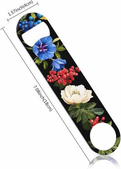 Flowers Stainless Steel Bottle Opener Poppy Wild Roses Cornflower with Leaves Watercolor Floral Romantic Flat Beer Bottle Opener Keychain for Home Kitchen Bar Restaurant Party Birthday Gift