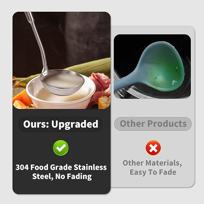 Newness 2 Pack Soup Ladle, [Rustproof, Heat Resistance, Integral Forming] Resilient 304 Stainless Steel Soup Spoon with Vacuum Ergonomic Round Handle, Cooking Spoon for Kitchen, 13.7 and 11.6 Inches - Image 2