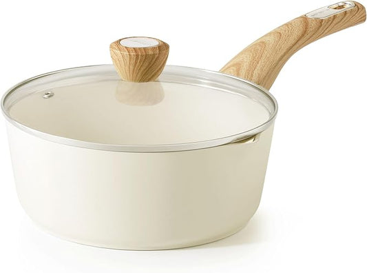 SENSARTE Ceramic Nonstick Sauce Pan with Lid, 3.0 Quart Saucepan with Double Spout, Large Cooking Pot, Non toxic Kitchen Sauce Pot, Non stick Saucier Pan, Induction Cookware, PFOA PTFE PFAS Free by SENSARTE