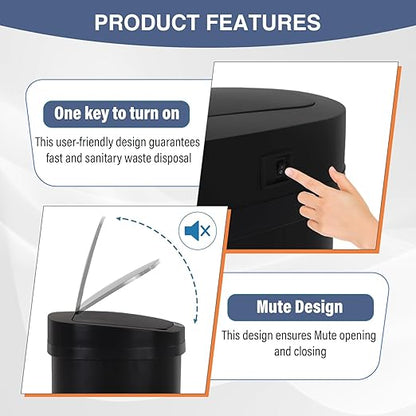 PayLessHere | 13 Gallon Stainless Steel Trash Can | Black | Automatic Touchless Lid with Motion Sensor | Kitchen Garbage Can with Waterproof Design | for Home, Office, Bathroom | Pack of 1 - Image 5