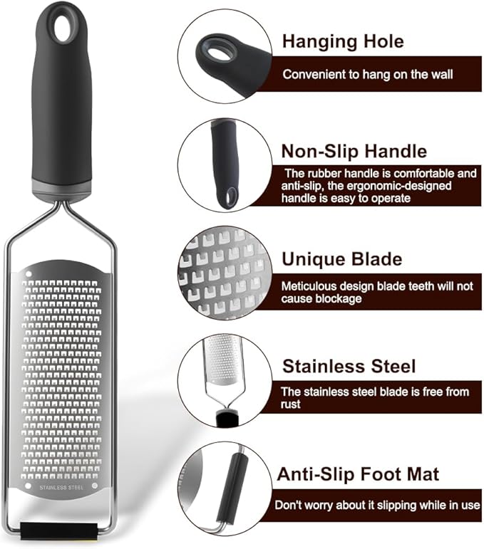 Upgraded Lemon Zester & Cheese Grater, Food Grade Stainless Steel None-Slip Hand Fine Grater for Garlic, Ginger, and Chocolate, Durable and Easy-To-Clean（Dishwasher Safe） - Image 4