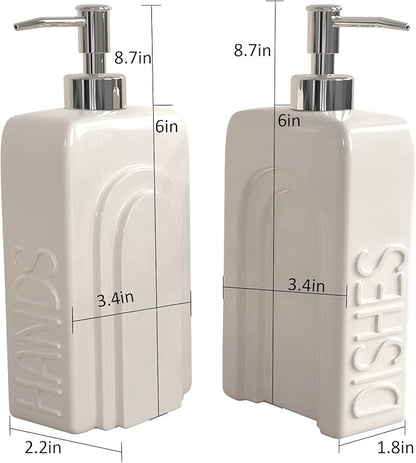 Soap Dispenser Set with Stainless Steel Pump, 2 Pack Ceramic Refillable Dish Soap and Hand Soap Dispenser for Kitchen, Bathroom, Matte White - Image 5