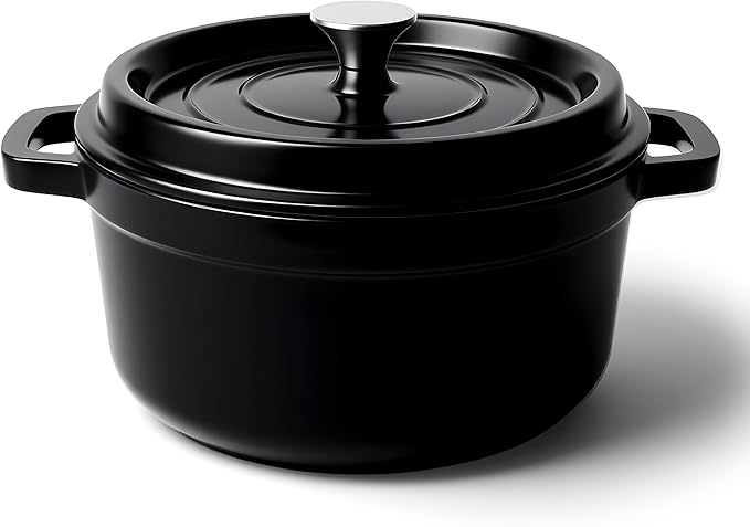 6.5 Quart Dutch Oven Pot with Lid, Non Stick Enameled Cast Iron Dutch Oven for Bread Baking, Heavy-Duty, Oven Safe Ceramic Cookware Up to 500°F for Baking, Braising, Stews, Roasting, Black by Fijinhom