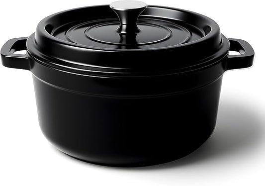 6.5 Quart Dutch Oven Pot with Lid, Non Stick Enameled Cast Iron Dutch Oven for Bread Baking, Heavy-Duty, Oven Safe Ceramic Cookware Up to 500°F for Baking, Braising, Stews, Roasting, Black by Fijinhom