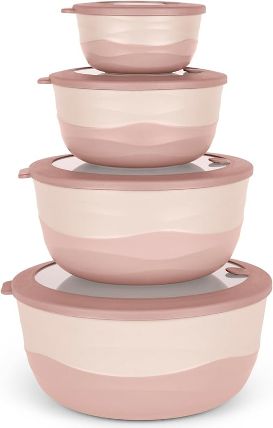 Pera Mixing Bowls with Lids Set, 8 Piece (4 Bowls + 4 Airtight Lids), BPA Free Nesting Kitchen Bowl Set for Mixing & Food Storage, Microwave & Dishwasher Safe (Pink)