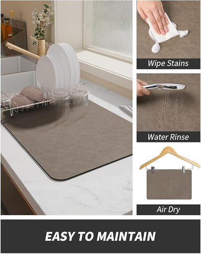 AMOAMI Coffee Mat Hide Stain Rubber Backed Absorbent Dish Drying Mat for Kitchen Counter - Brown, Fits Under Coffee Maker & Machine - Image 4