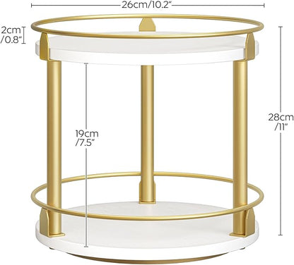 YATINEY Lazy Susan Organizer, Rotating Spice Rack, 2 Tier Spice Turntable Organizer, Industrial Turntable Spice Holder, for Kitchen Countertop and Cabinet, Compact and Versatile, White and Gold SR22DW - Image 6