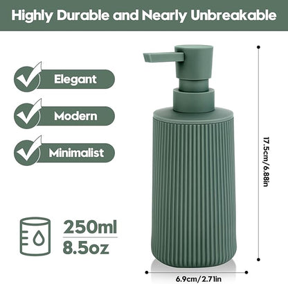 Small Soap Dispenser for Bathroom and Kitchen, Modern Farmhouse Striped Style Plastic Hand Soap Dish Soap Dispenser with Pump Matte Green - Image 6