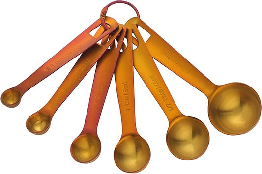 DOCBLACK 6PCS Measuring Spoons, Heavy Duty 18/8 Stainless Steel Measuring Spoons Cups Set, Set of 6 for Gift Measuring Dry and Liquid Ingredients - Orange Red