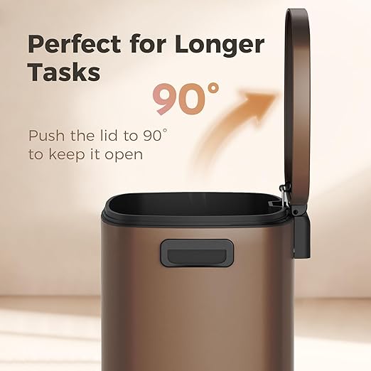 ELPHECO LPHECO Kitchen Trash Can with Lid Soft Close, 13 Gallon / 50L Stainless Steel Pedal Garbage Can, Heavy-Duty Step Wastebasket with 20 Bags, Removable Bucket, Home Office, Kitchen, Brown - Image 6