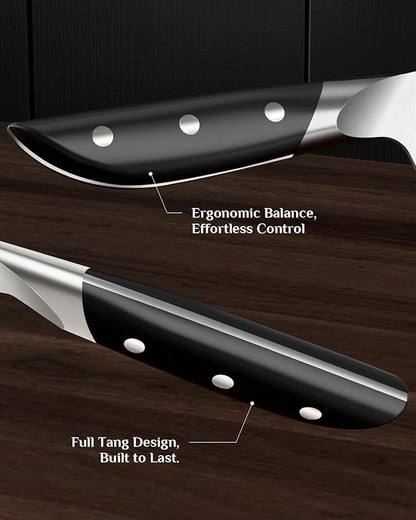 Kitchen Knife Set with Block: 14-Piece German Stainless Steel Full Tang Professional Knife - Comfortable Grip Reduces Hand Fatigue 30% - Dishwasher Safe & Sharpener - Black Knife Set for Cooking