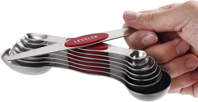 Spring Chef Magnetic Measuring Cups & Spoons Set, Patented, Strong N45 Magnets, Heavy Duty Stainless Steel Fits in Spice Jars for Baking & Cooking, BPA Free, Round Set of 15 with Leveler, Red - Image 9