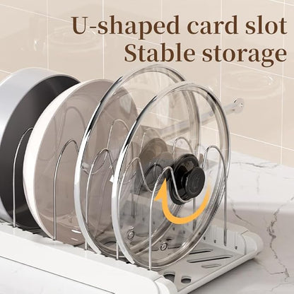 Pot Rack -Expandable Pan Organizer for Cabinet,Pot Lid Holder with 7 Adjustable Compartment for Kitchen Cabinet Cookware Baking Frying Rack,Black - Image 4