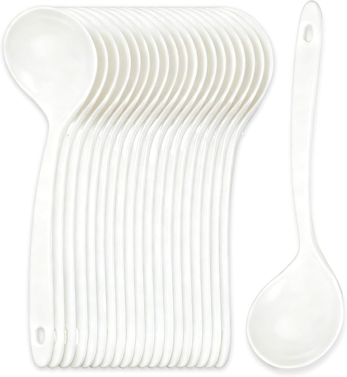 Large Plastic Serving Spoons,Disposable Heavy Duty Serving Spoons,Long Handle Scoop Soup Rice Ladle for Party Catering Buffet Restaurant,20 Pieces,White by OULIGET