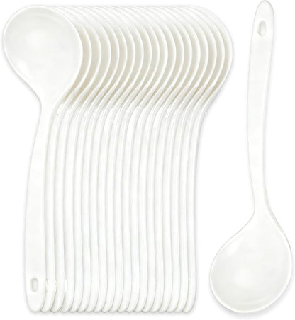 Large Plastic Serving Spoons,Disposable Heavy Duty Serving Spoons,Long Handle Scoop Soup Rice Ladle for Party Catering Buffet Restaurant,20 Pieces,White by OULIGET