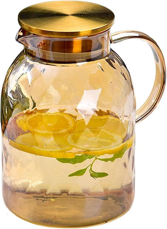 AEFPOYMXU 62oz Glass Pitcher with Lid - Amber Borosilicate Water Carafe, Heat Resistant Vintage Jug for Iced Tea, Juice, Lemonade (1.8L) by AEFPOYMXU