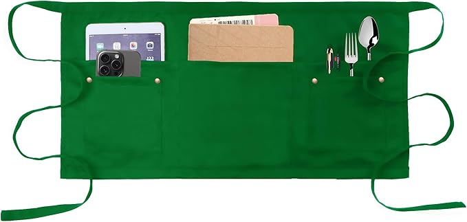 Server Apron with 5 Pockets - Rivet buckle Unisex Short/Half Waiter Waist Short Apron