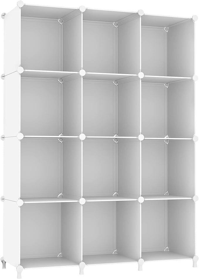 AWTATOS Cube Storage Organizer Storage 12 Cube Bookshelf DIY Plastic Closet Clothes Storage Shelves with Wooden Mallet, Stackable Storage Solution for Home, Bedroom, White by AWTATOS