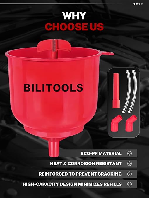 BILITOOLS No-Spill Coolant Funnel Kit - 12PCS Specialized Radiator Flush & Burping Funnel Kit with 5 Adapters, Compatible with GM & Ford, Leak-Proof & Air Bleeding Radiator Fill Funnel, Thickened Set