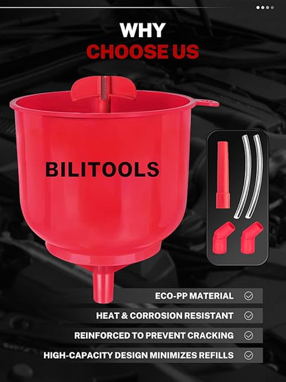 BILITOOLS No-Spill Coolant Funnel Kit - 12PCS Specialized Radiator Flush & Burping Funnel Kit with 5 Adapters, Compatible with GM & Ford, Leak-Proof & Air Bleeding Radiator Fill Funnel, Thickened Set