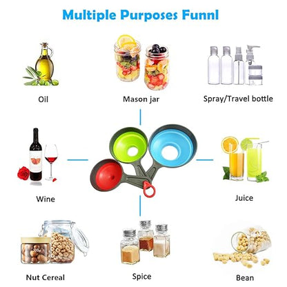 Funnels for Filling Bottles, Wide Mouth Canning Funnel for Kitchen Use Mason Jars, Small Funnel for Transfer Liquid, Oil and Powder, Food Grade Silicone Collapsible Filter Set (3 Pack) - Image 4