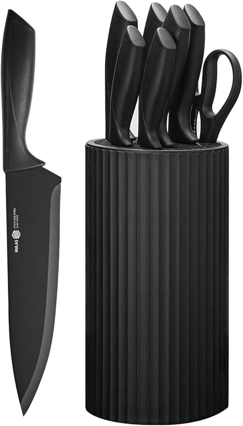 Knife Set, 8-Piece Kitchen Knife Set with Universal Block - Anti-Rust Chef Knives, Ergonomic Design, Dishwasher Safe (Black) - Image 9