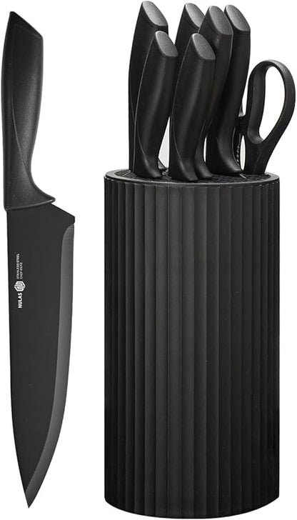 Knife Set, 8-Piece Kitchen Knife Set with Universal Block - Anti-Rust Chef Knives, Ergonomic Design, Dishwasher Safe (Black) - Image 9