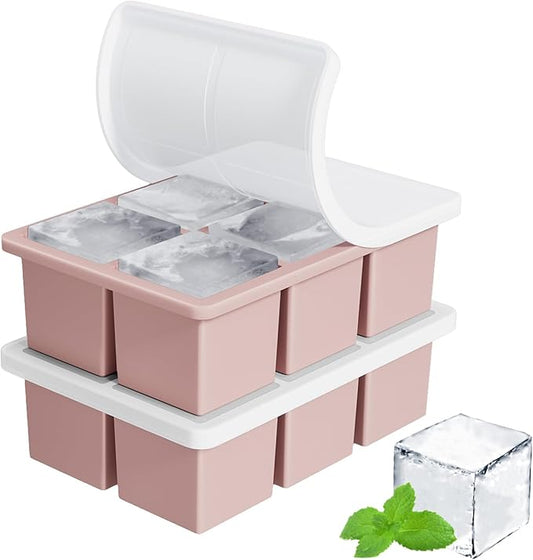 Large Ice Cube Tray for Whiskey: FDDBI Silicone Ice Cube Trays with Lid - 2Pack Big Square Old Fashioned Ice Cube Maker for Cocktail - 2inch Huge Cubed Ice Trays for Whisky by FDDBI