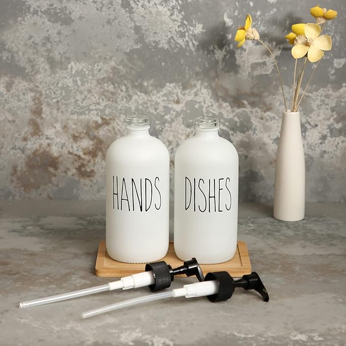MOMEEMO Soap Dispenser Set 2 Pack, Contains Dish and Hand Soap Dispenser. (White)