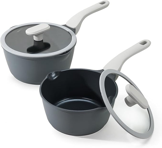 PRICUSIS Nonstick Saucepan Set with Lids, 2QT and 2.7QT Ceramic Sauce Pan Set, Non Toxic Sauce Pots with Pour Spouts for Multipurpose Use, PTFE, PFOA & PFAS Free, Induction Compatible. by PRICUSIS