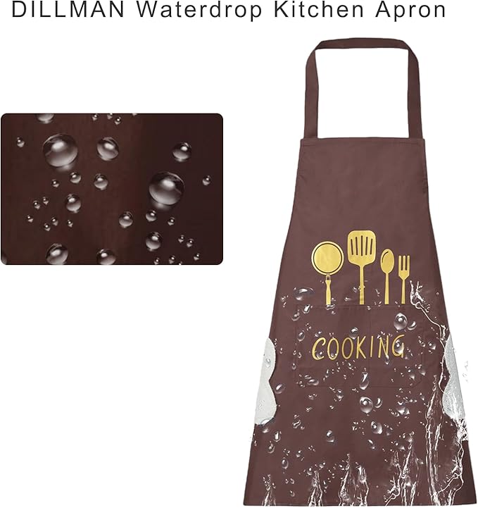 DILLMAN Women Kitchen Apron with Hand Wipe Pockets，Big Pocket,Hand-wiping, Waterproof for Cooking Baking