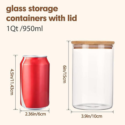 Moretoes 6 Pack 1qt Glass Storage Containers with Bamboo Lids, Airtight Pantry Storage Jars for Flour, Sugar, Dry Goods