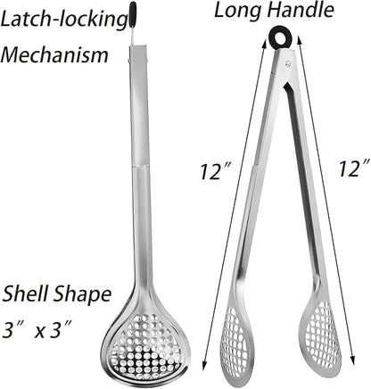 TOPZEA 4 Pack 12 Inch Stainless Steel BBQ Tongs, Heat Resistant 600°F Locking Kitchen & Grill Cooking Tongs, Long Barbecue Frying Tong Multi-Purpose Buffet Food Tong for Flipping, Grilling, Serving