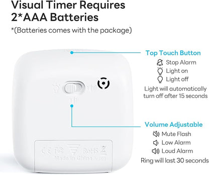 Yunbaoit Visual Timer with Night Light, 60-Minute Countdown Timer for Kids and Adults, Silent Classroom Timer, Time Management Tool for Home, School, or Work (Light White)
