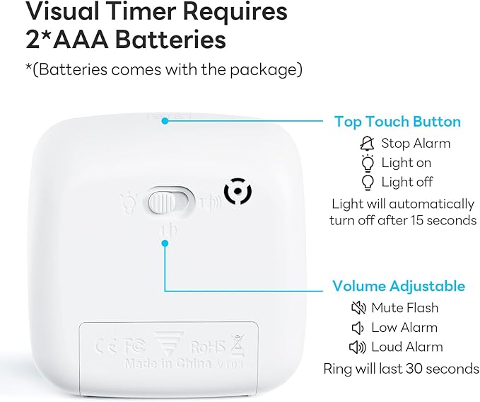 Yunbaoit Visual Timer with Night Light, 60-Minute Rainbow Countdown Timer for Kids and Adults, Time Management Tool for Home, School, Kitchen, or Office (Blue)