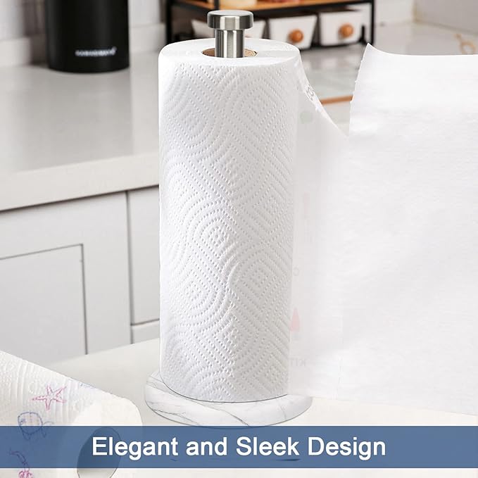 NearMoon Standing Paper Towel Holder, Kitchen Paper Towel Tissue Holder- for Bathroom Kitchen Countertop, Standard or Jumbo-Sized Roll Paper (with Marble Base, Brushed Nickel) - Image 2