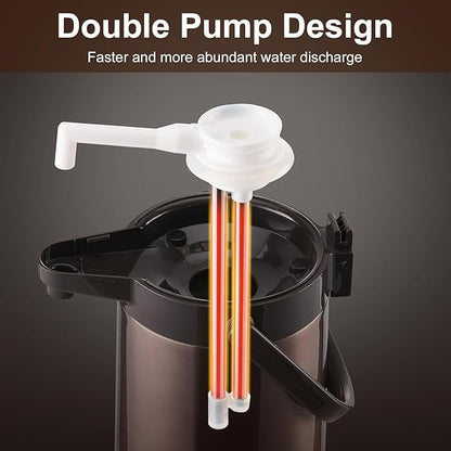 PARACITY Upgraded Airpot Coffee Carafe with Double Pump, Stainless Steel Drink Dispenser for Hot/Cold Beverage with Lazy Susan Base for Hot Cocoa for Parties (2 Pack - Gold Brown, 84.5 Ounces)
