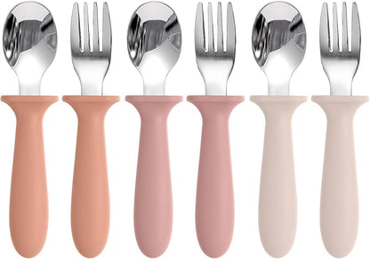 Eascrozn Toddler Spoons and Forks Set, 6 Pack Kids Silverware with Silicone Handle, BPA Free, 18/8 Stainless Steel Children Safe Toddler Utensils, Dishwasher Safe by Eascrozn