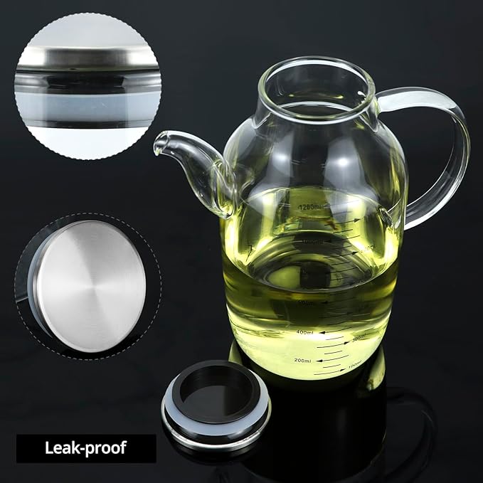 QWORK 1200ML/40Oz Large Glass Cooking Oil Bottle with Stainless Steel Lid, Oil & Vinegar Dispenser Bottle for Olive Oil, Vinegar, Soy Sauce, Kitchen No Drip Liquid Container - Image 8