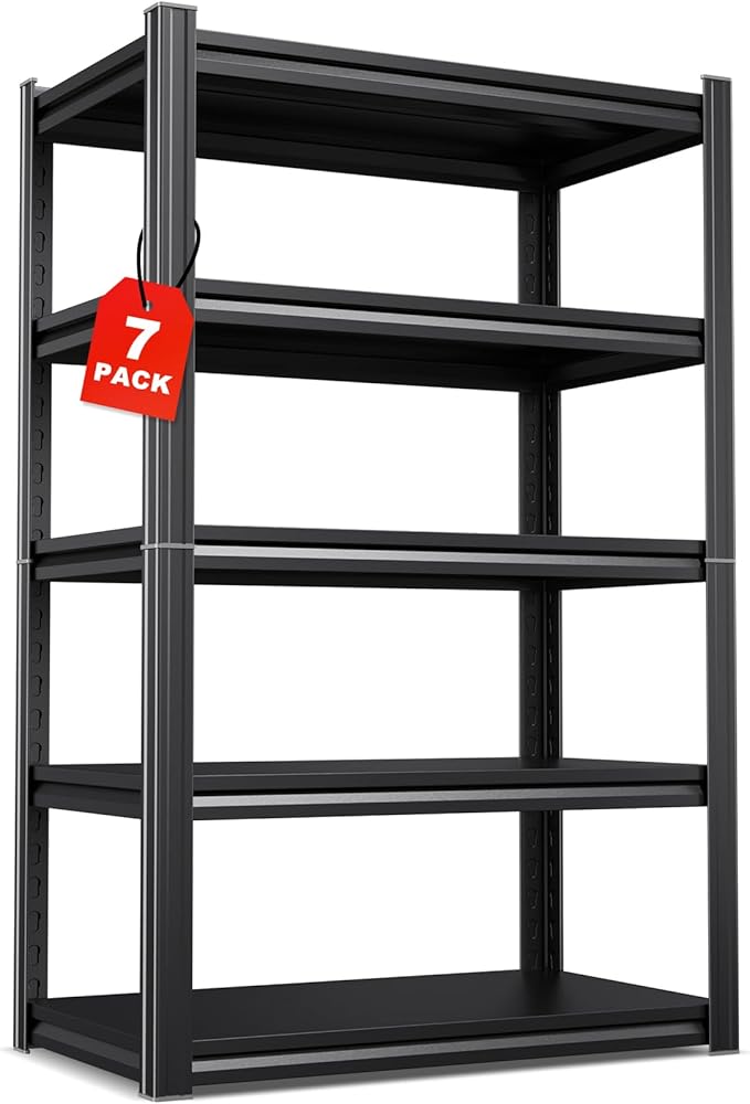 Set of 7, 71"H Garage Shelving-2050LBS 5 Tier Storage Shelves,Adjustable Heavy Duty Metal Shelving Unit and Storage Large Rack,Utility Steel Shelf For Shop Warehouse Industrial Pantry 71"x35"x16"