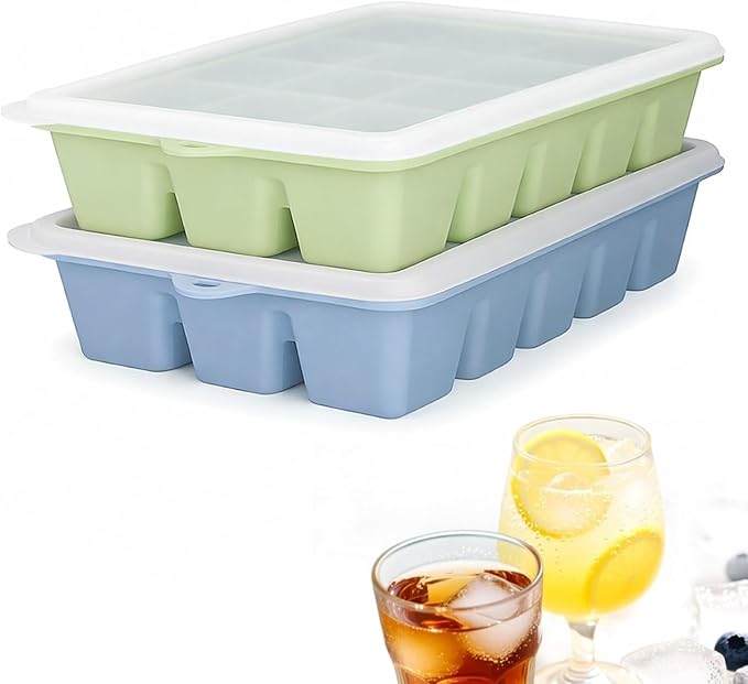 Silicone Ice Cube Tray with No-Spill Lid for Freezer, Easy Release Silicone Ice Trays with Cover, Compact for Kitchen, RV Freezer, Nice Ice for Coffee,Cocktail, Whiskey. by ARTLEO