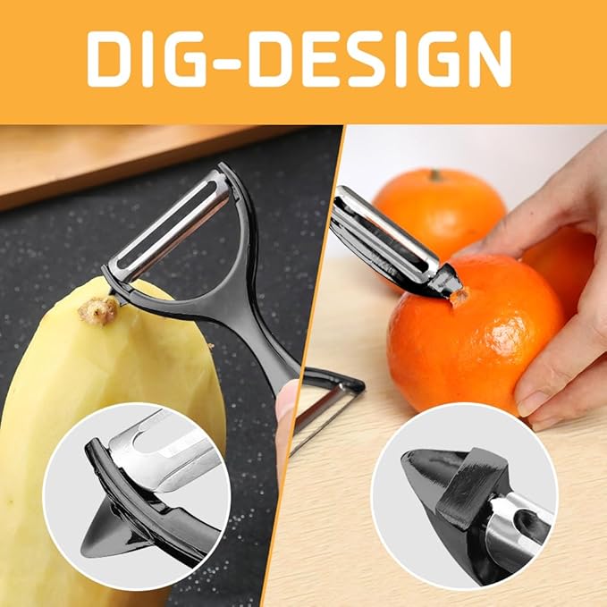 Vegetable Peeler, Potato Peelers for Kitchen Stainless Steel Multi-function Set Fruit Peeler For Kitchen and Household Tools Y & I Shape Swivel Blades for Fruit Vegetables(Black) - Image 6